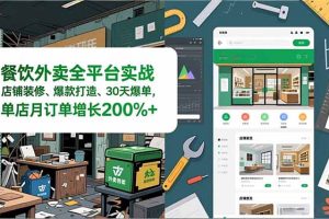 餐饮外卖全平台实战，店铺装修、爆款打造、30天爆单，手把手教学，单店月订单增长200%+