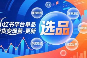 小红书平台单品带货变现营-更新，极致选品、账号标签、案例复盘，深度链接，快速启动稳定出单