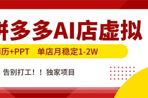 拼多多AI店，简历+PPT，单店月稳定1-2W，告别打工，独家项目！