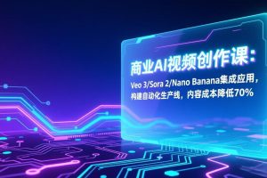 商业AI视频创作课:Veo 3/Sora 2/Nano Banana集成应用,构建自动化生产线,内容成本降低70%
