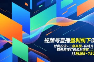 视频号直播盈利线下课：付费投流+三频共振+私域升单，两天两夜打通盈利闭环，月利润5-15万