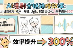 AI漫剧全链路增效课：从小说到成片，成本、分镜、角色、配音全优化，效率提升300%