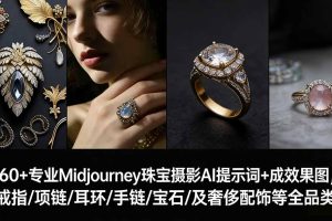 460+专业Midjourney珠宝摄影AI提示词+成效果图，戒指/项链/耳环/手链/宝石/及奢侈配饰等全品类