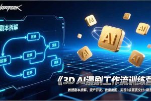 3D AI漫剧工作流训练营：教授剧本拆解、资产开发、批量出图，实现S级画质交付+稳定盈利