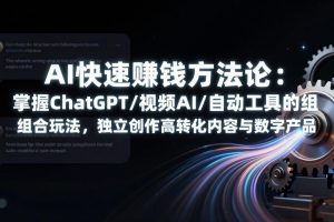 AI快速赚钱方法论：掌握ChatGPT/视频AI/自动化工具的组合玩法，独立创作高转化内容与数字产品