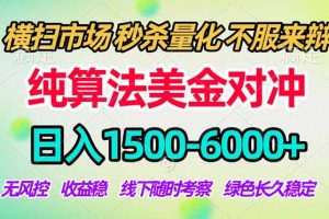 2026美金掘金新风口-纯算法对冲震撼上线！日入1500-6000+，长久合规稳健，轻松摆脱死工资