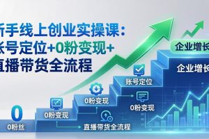 新手线上创业实操课：账号定位+0粉变现+直播带货全流程，企业用户增长一步到位