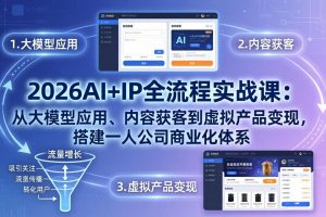 2026AI+IP全流程实战课：从大模型应用、内容获客到虚拟产品变现，搭建一人公司商业化体系