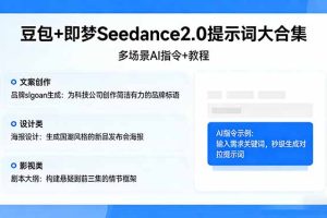 豆包+即梦Seedance2.0提示词大合集：多场景AI指令+教程，解锁文案、设计、影视高效创作
