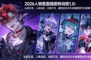 2026人物氛围插图特训班1.0：头部五官、人体动态、光影打光、藏色技法与半身插图创作全套教学