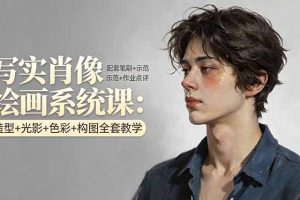 写实肖像绘画系统课：造型+光影+色彩+构图全套教学，配套笔刷+示范+作业点评