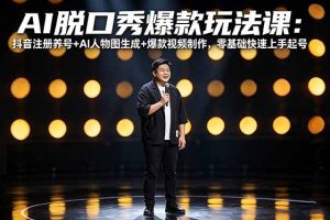 AI脱口秀爆款玩法课：抖音注册养号+AI人物图生成+爆款视频制作，零基础快速上手起号