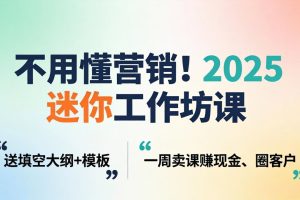 不用懂营销！2025 迷你工作坊课：送填空大纲 + 模板，一周卖课赚现金、圈客户