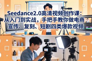 Seedance2.0高清视频创作课：从入门到实战，手把手教你做电商、宣传、复刻、短剧四类爆款视频
