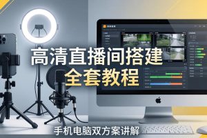 高清直播间搭建全套教程，手机电脑双方案讲解，设备选型调试多机位实操教学