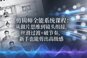 剪辑师全能系统课程：从做片思维到镜头组接，丝滑过渡+破节奏，新手也能剪出高级感