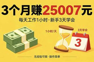 3个月赚钱25007元,每天工作1个小时,新手3天全部学会!
