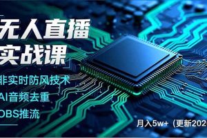 无人直播实战课（更新5月10），非实时防风技术、AI音频去重、OBS推流，建立技术壁垒，月入5w+