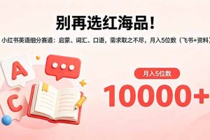别再选红海品！小红书英语细分赛道：启蒙、词汇、口语，需求取之不尽，月入5位数（飞书+资料）