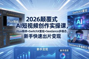 2026颠覆式 AI短视频创作课-5月更新，Flux精修+SwitchX重绘+Seedance多模态，新手快速出片变现