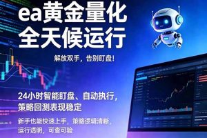 EA黄金量化，绿色稳定，24小时运行，小白轻松入手，日入1000+