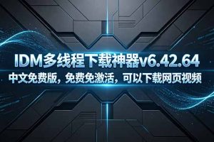 IDM多线程下载神器v6.42.64中文免费版，免费免激活，可以下载网页视频（例如飞书文档内的视频）