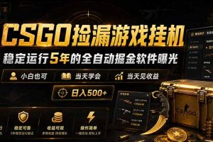 CSGO捡漏游戏挂机，稳定运行5年的全自动掘金软件曝光，小白也可当天学会，当天见收益，日入500+