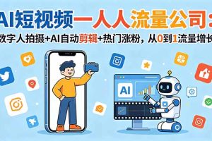 AI短视频一人流量公司：数字人拍摄+AI自动剪辑+热门涨粉，从0到1流量增长