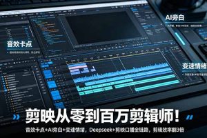 剪映从零到百万剪辑师！音效卡点+AI旁白+变速情绪，Deepseek+剪映口播全链路，剪辑效率翻3倍