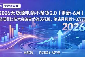 2026无货源电商不备货2.0【更新-6月】：超低费比技术突破自然流天花板，单店月利润1-3万元