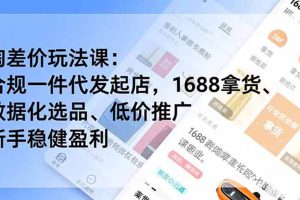 淘差价玩法课：合规一件代发起店，1688拿货、数据化选品、低价推广，新手稳健盈利(更新6月)