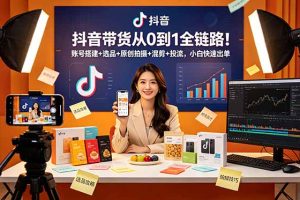 抖音带货从0到1全链路!账号搭建+选品+原创拍摄+混剪+投流,小白快速出单