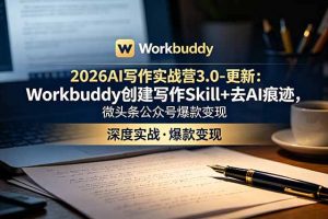 2026AI写作实战营3.0-更新:Workbuddy创建写作Skill+去AI痕迹,微头条公众号爆款变现