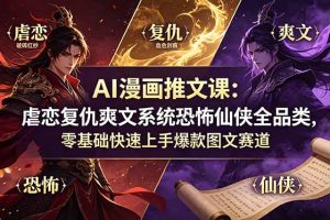 AI漫画推文课:虐恋复仇爽文系统恐怖仙侠全品类,零基础快速上手爆款图文赛道