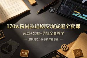 170w粉博主同款追剧变现赛道全套课-更新，选剧+文案+剪辑全套教学，解锁精选伙伴收徒三重收益