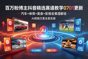 百万粉博主抖音精选赛道教学-0701更新,汽车+体育+美食+影视全赛道解说,AI剪辑文案全套实操