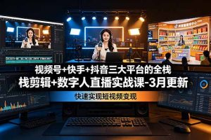 视频号+快手+抖音三大平台的全栈剪辑+数字人直播实战课-3月更新:快速实现短视频变现