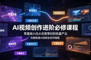 AI视频创作进阶必修课程：零基础小白从创意策划到批量产出，完整跑通AI视频全创作链路