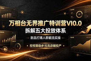 万相台无界推广特训营VI0.0，拆解五大投放体系，新品打爆人群截流实操，控预算稳步拉高店铺投产