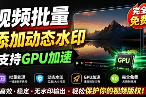 批量视频添加动态水印!Windows纯本地运行,支持GPU加速,完全免费,视频防搬运工具 水印工坊