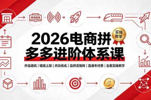 2026电商拼多多进阶体系课,开店避坑,链接上架,内功优化,自然流矩阵|直通车付费|全套实操教学