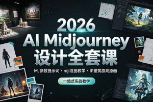 2026 AI Midjourney设计全套课，MJ参数提示词niji混图教学，IP建筑游戏原画一站式实战教学