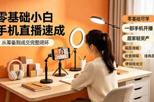 零基础小白手机直播速成，从筹备到成交完整闭环，适配苹果安卓系统，解决杂音卡顿留人难问题