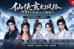 200个仙侠玄幻仿真人素材◆10男主×10女主×180配角,4K资料卡+AI生图提示词,漫剧必备
