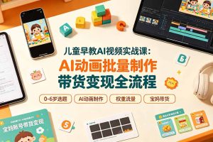 儿童早教AI视频实战课:0-6岁认知选题|AI动画批量制作|权重流量拉升|宝妈账号带货变现全流程