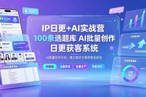 IP日更+AI实战营：IP置顶视频制作×100条选题库搭建×10条日更规划，AI批量创作内容，建立稳定日更获客系统