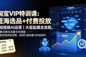 淘宝VIP特训课：蓝海选品+付费投放｜短视频AI运营｜大促起爆全流程，破解店铺无流量无利润难题