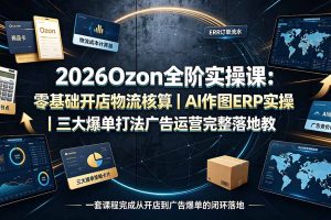 2026Ozon全阶实操课：零基础开店物流核算｜AI作图ERP实操｜三大爆单打法广告运营完整落地教程