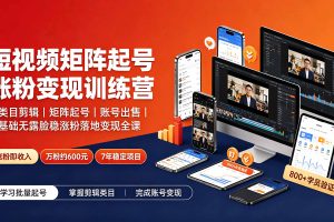 短视频矩阵起号涨粉变现训练营|多类目剪辑·矩阵起号·账号出售,0基础无露脸稳涨粉落地变现全课-更新