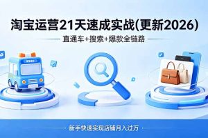 淘宝运营21天速成实战(更新4月)，直通车+搜索+爆款全链路，新手快速实现店铺月入过万
